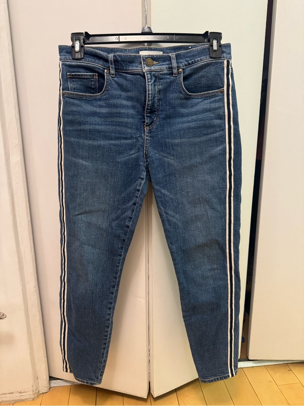LOFT Dark Blue Skinny Jeans with White Side Stripes